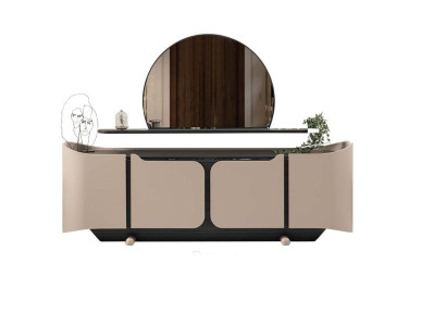 Sideboard Anrichte Kommode mit Spiegel Schrank Holz Beige Modern Set